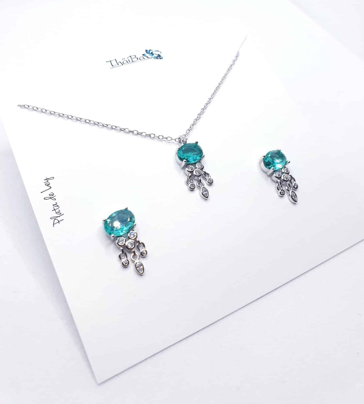 Set luxury verde agua de plata de ley - Joyería Zafir
