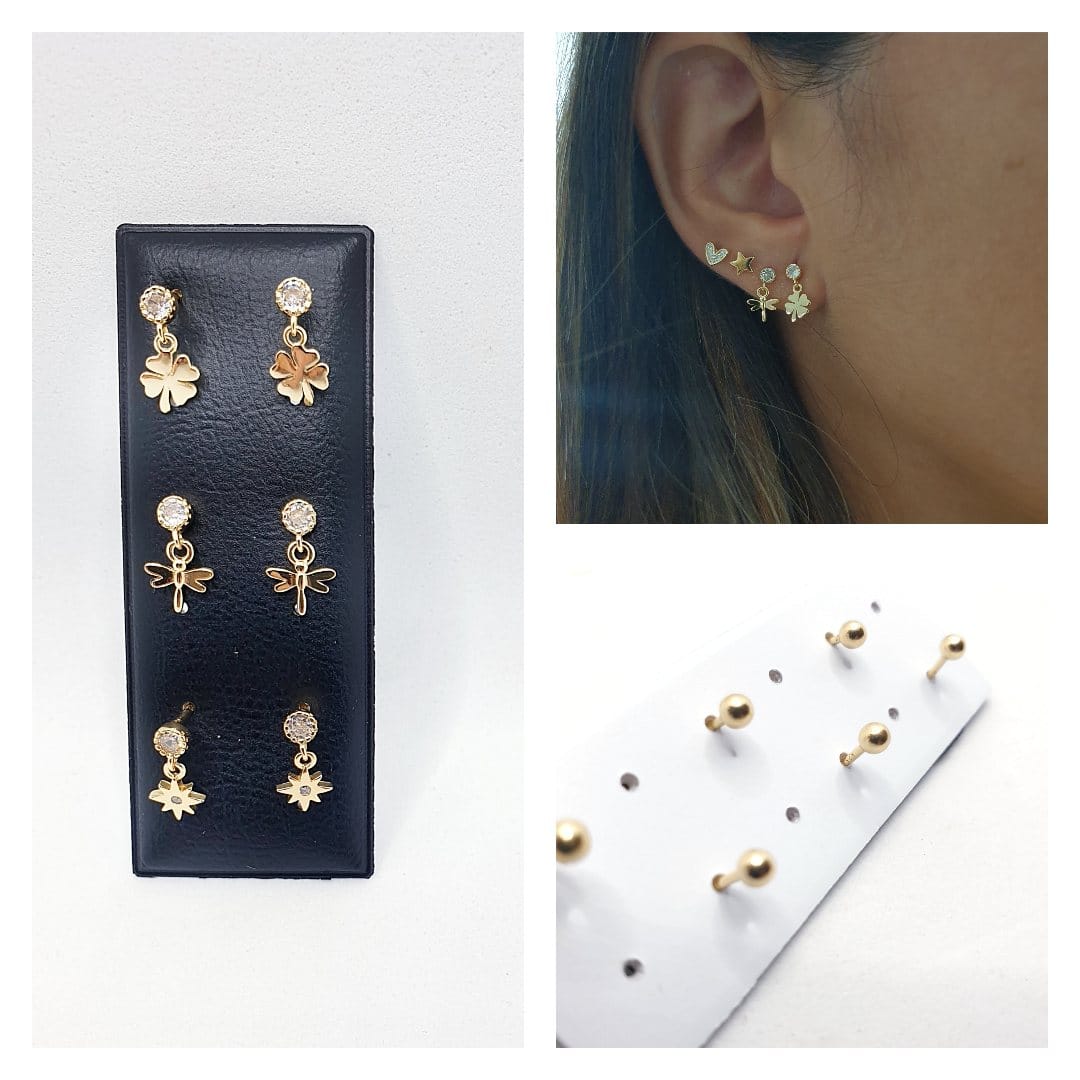 Pendientes rosca charm oro de plata de ley