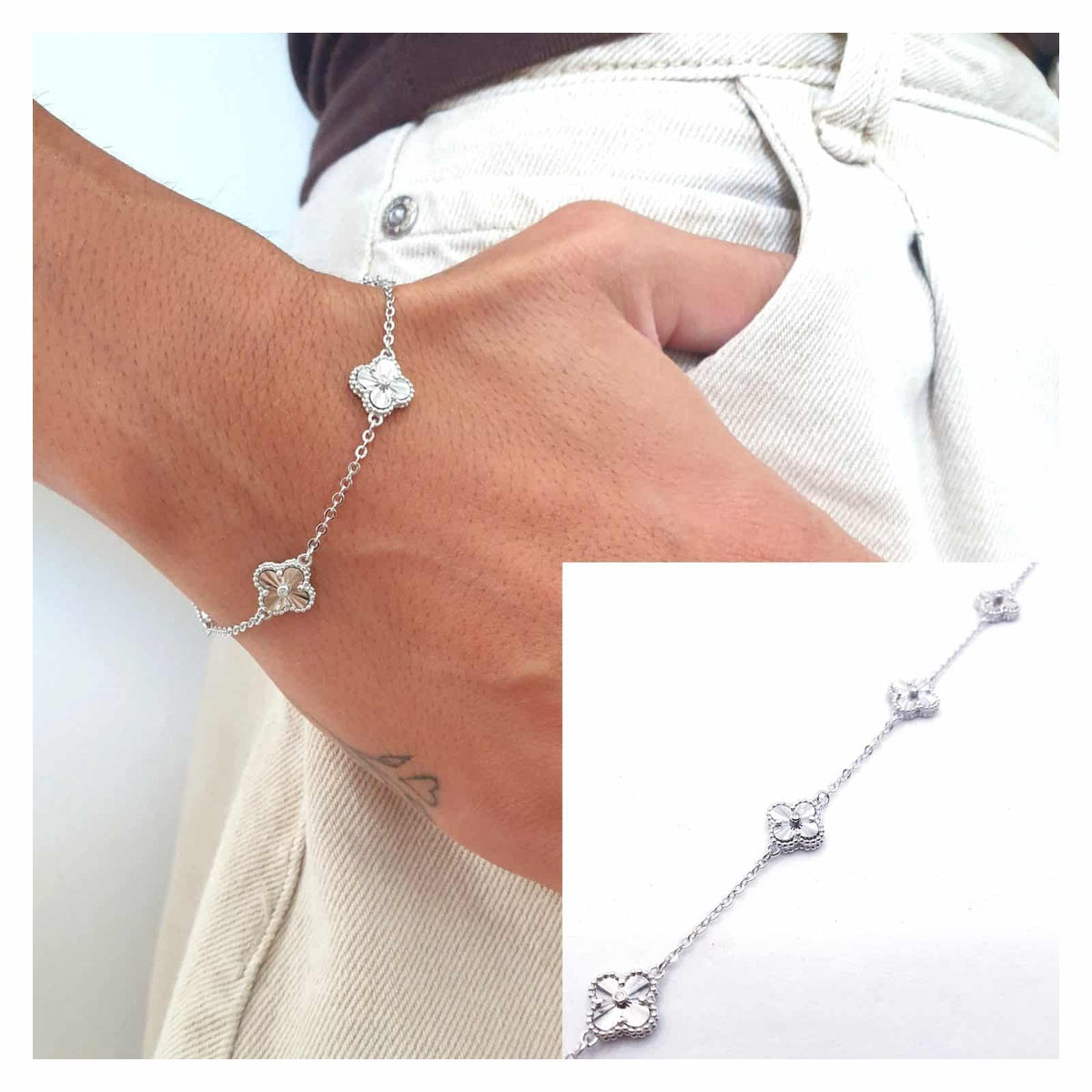 Pulsera VC trèboles de plata de ley - Joyería Zafir
