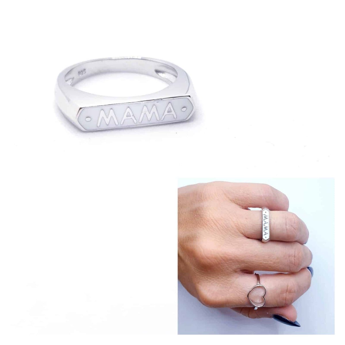 Anillo Mamá blanco de plata de ley - Joyería Zafir