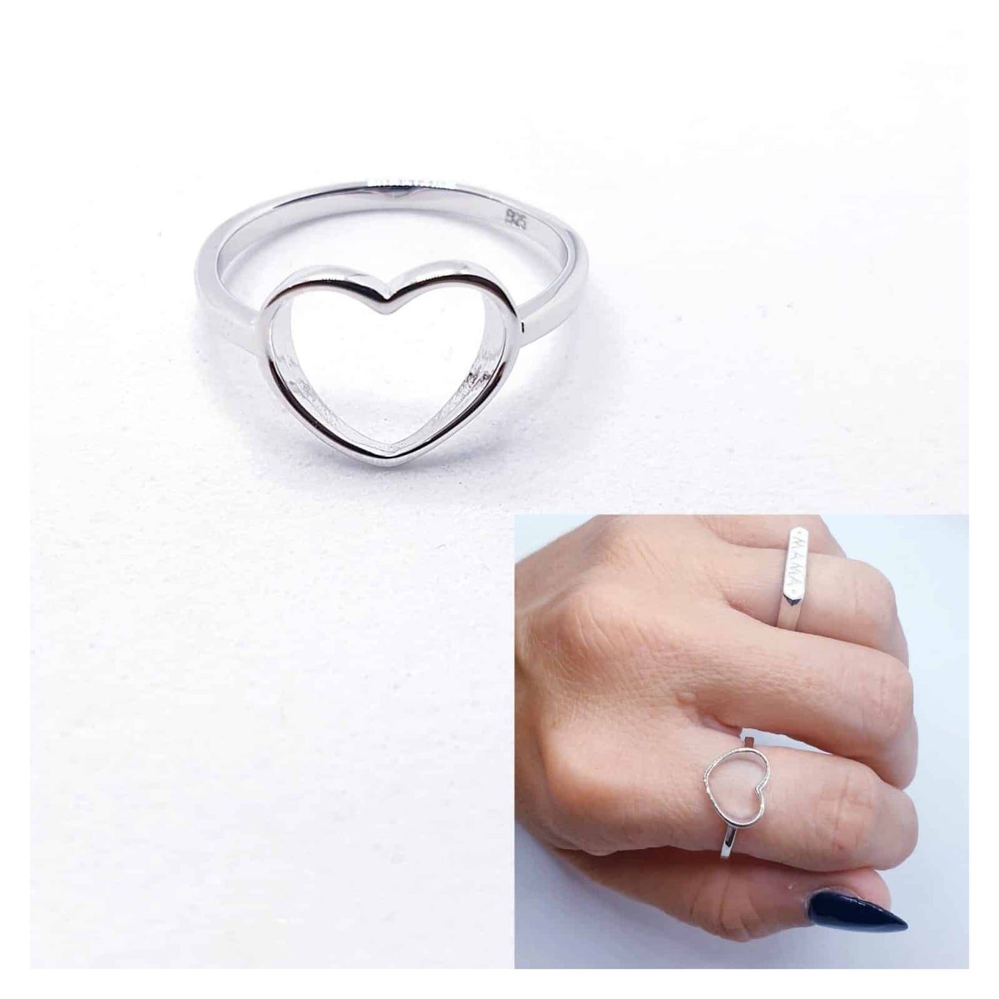 Anillo corazón silueta de plata de ley