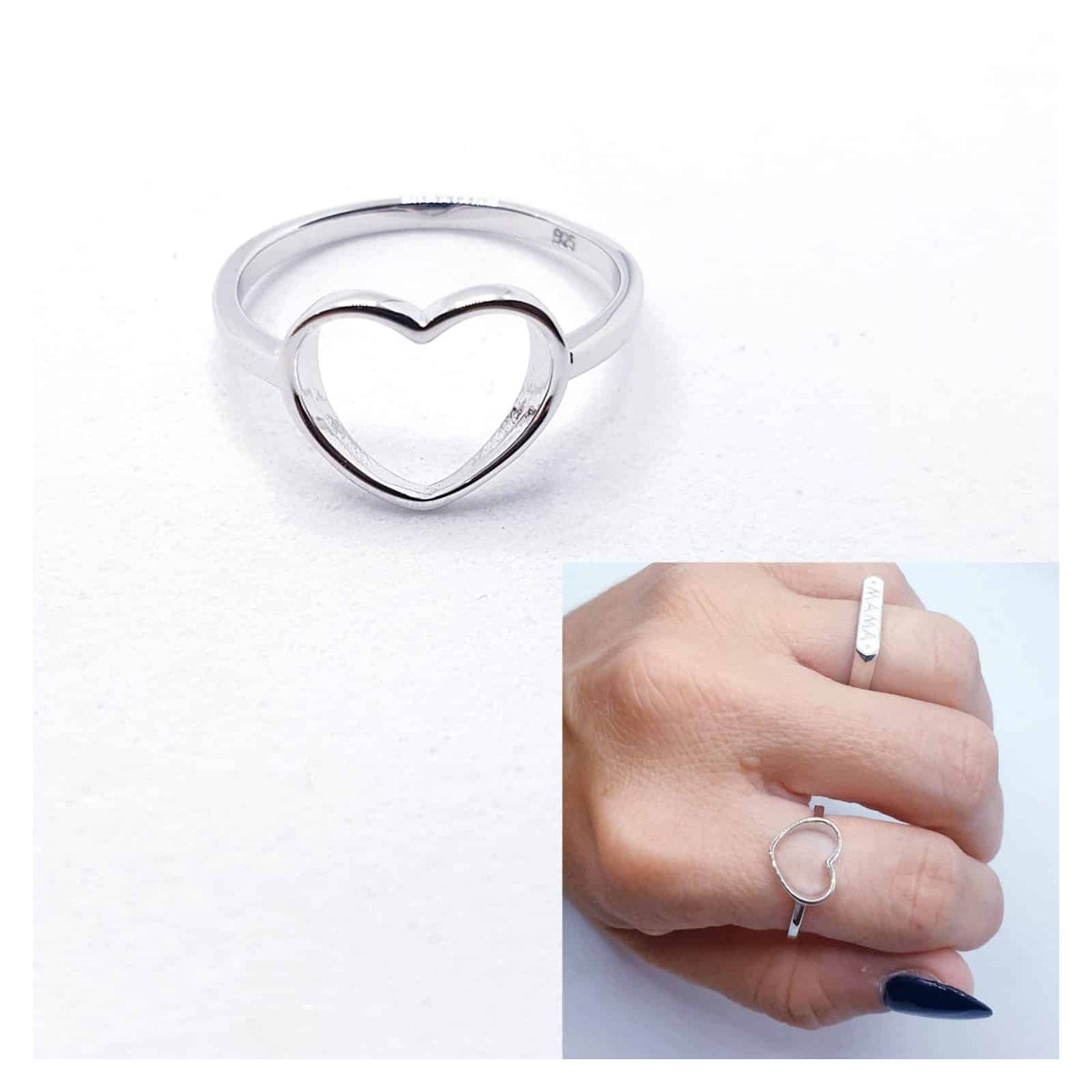 Anillo corazón silueta de plata de ley - Joyería Zafir