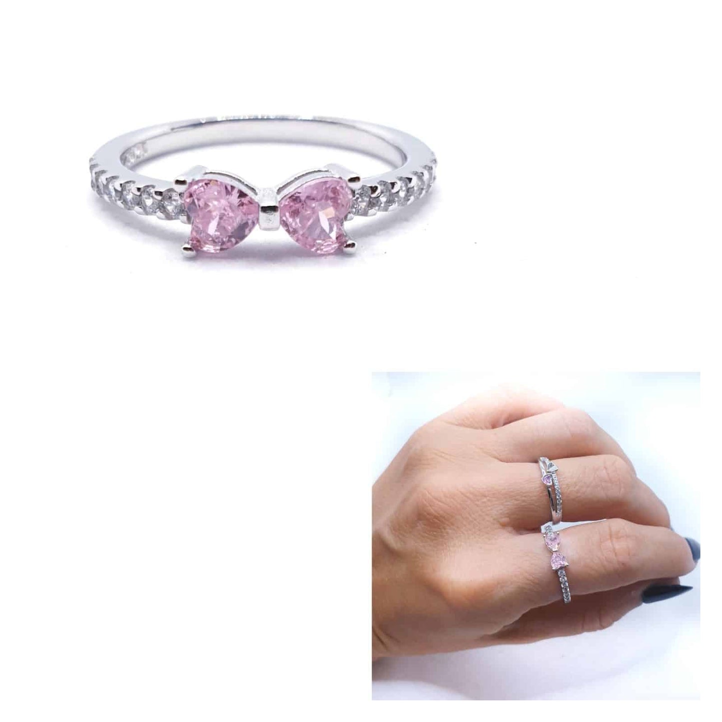 Anillo lazo coquette rosa de plata de ley
