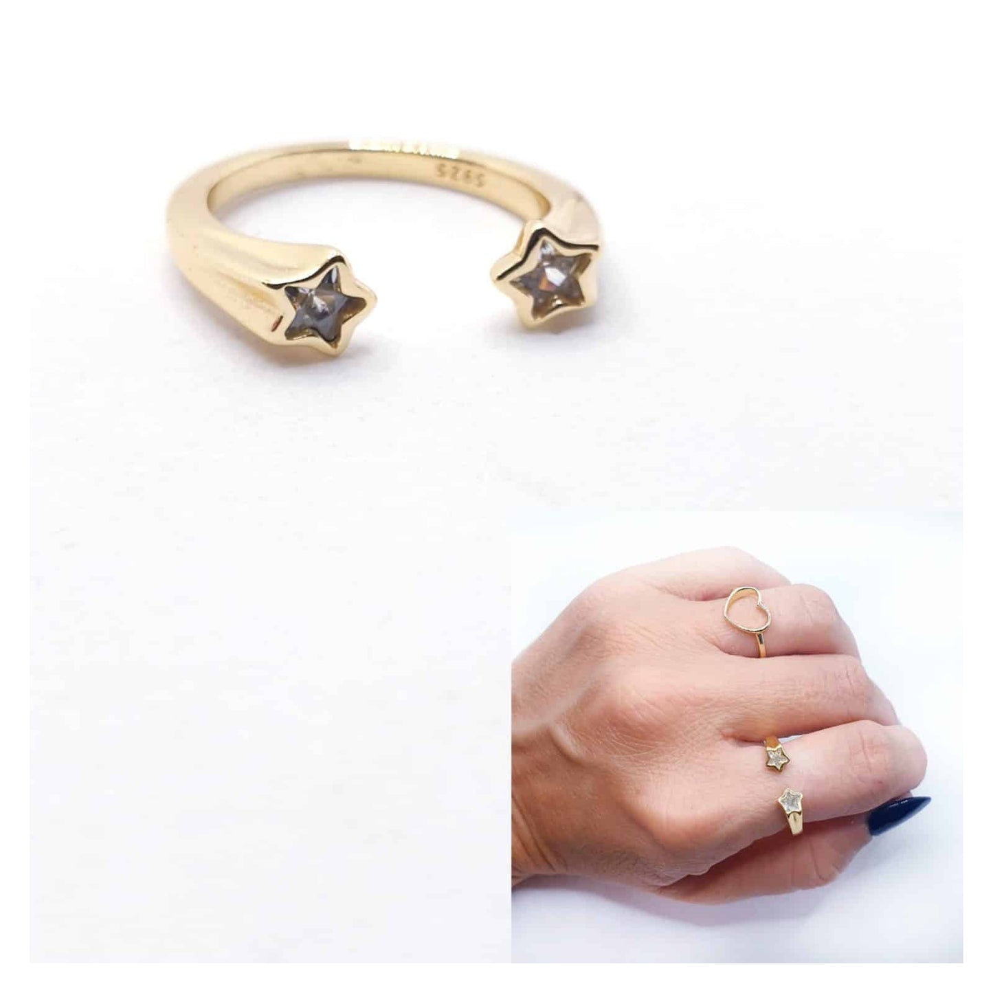 Anillo abierto estrellas oro de 14 quilates