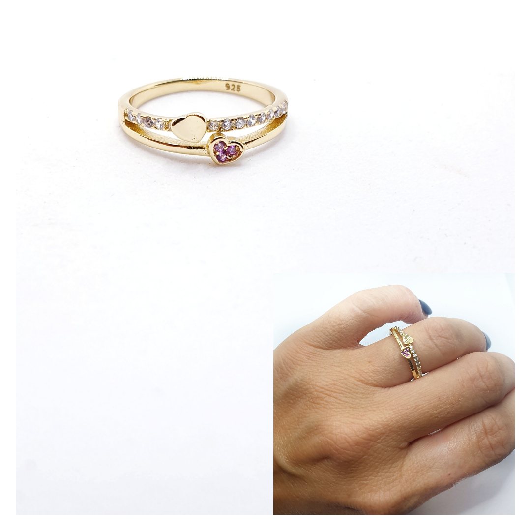 Anillo doble corazones oro de 14 quilates
