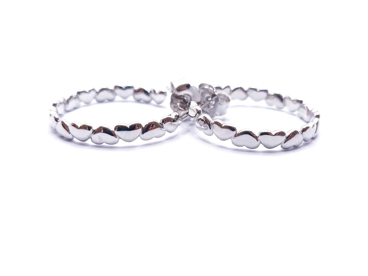 Pendientes aro corazones de plata de ley - Joyería Zafir