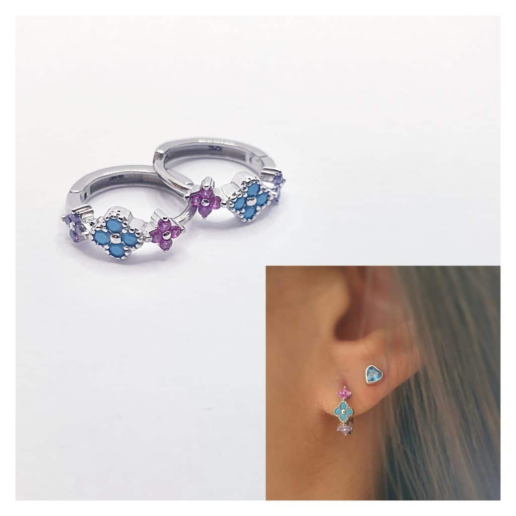 Pendientes trío de flores de plata de ley