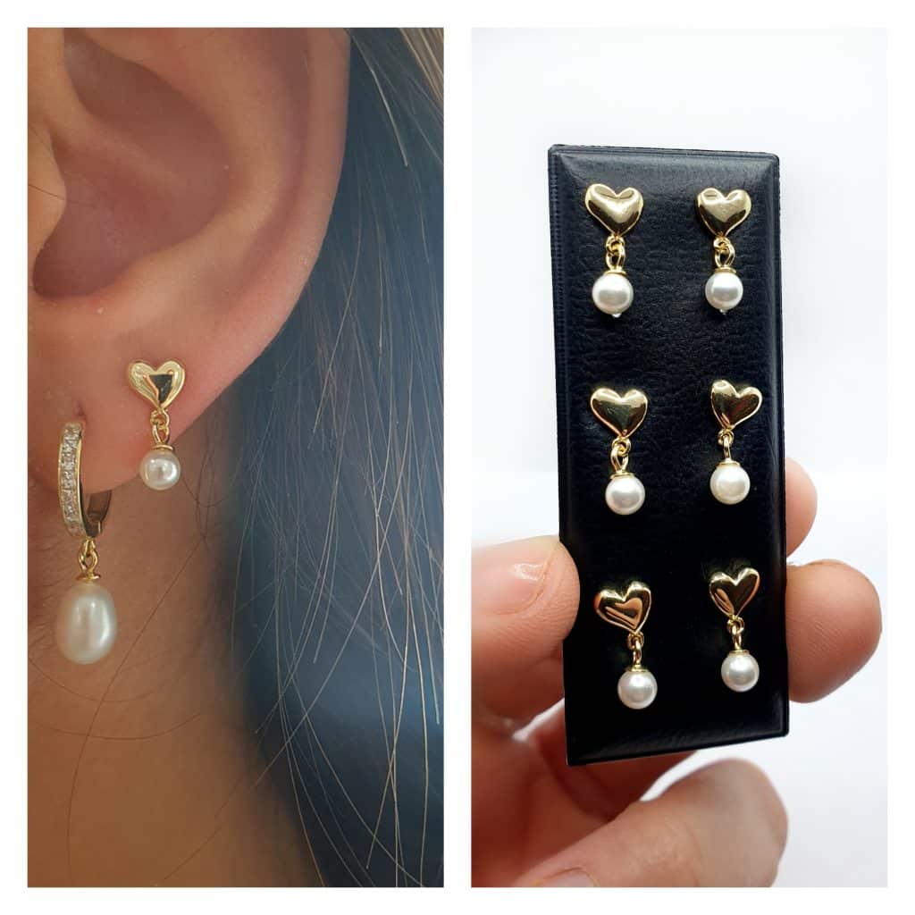 Pendientes perla corazón oro de 14 quilates