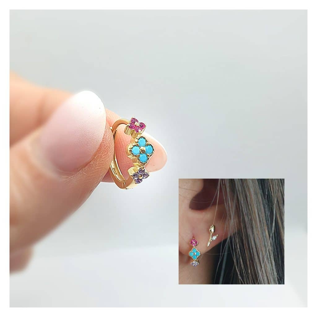 Pendientes trío de flores oro de plata de ley