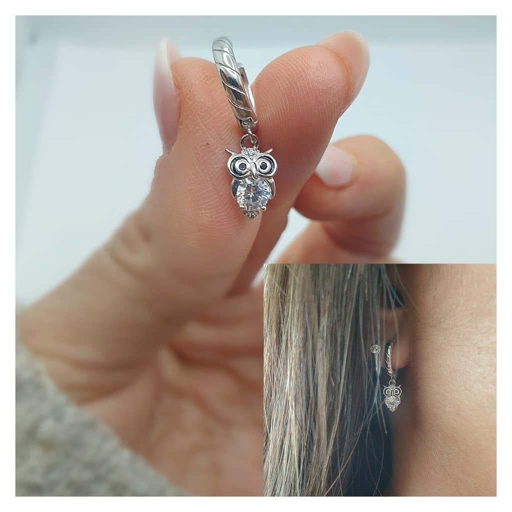 Pendientes Búho de la suerte de plata de ley