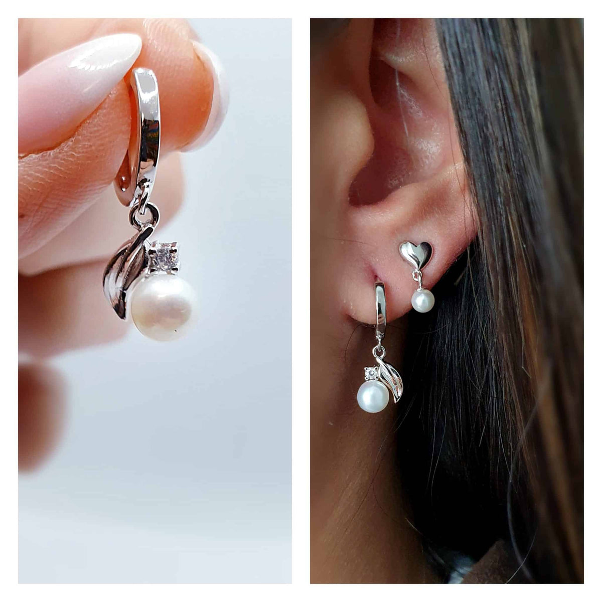 Pendientes Deluxe hoja perla de plata de ley - vista adicional