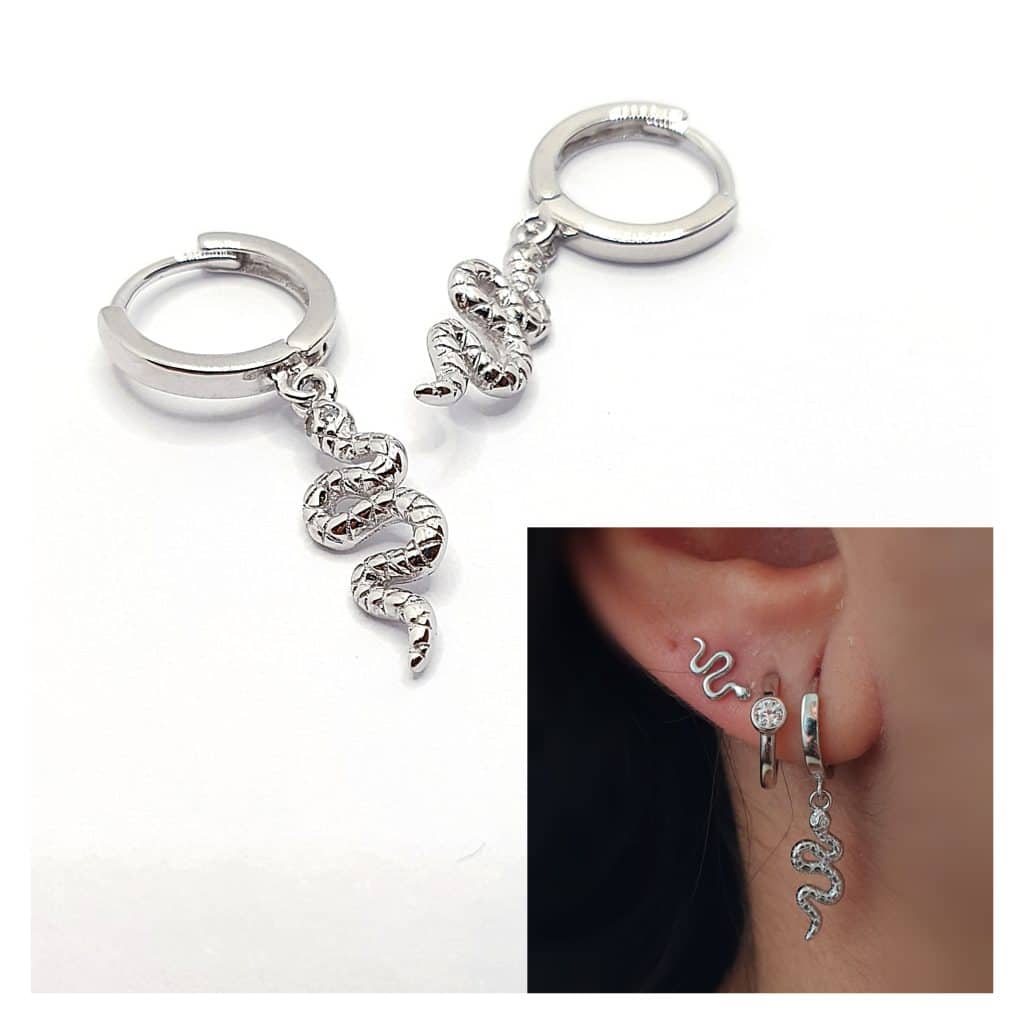 Pendientes serpiente de plata de ley