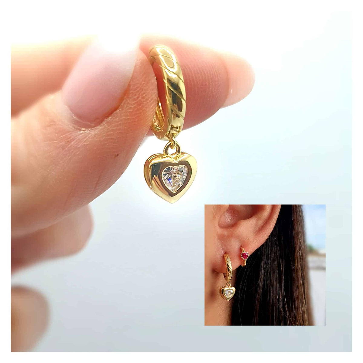 Pendientes luz de amor de plata de ley con baño de oro de 14 quilates - vista adicional