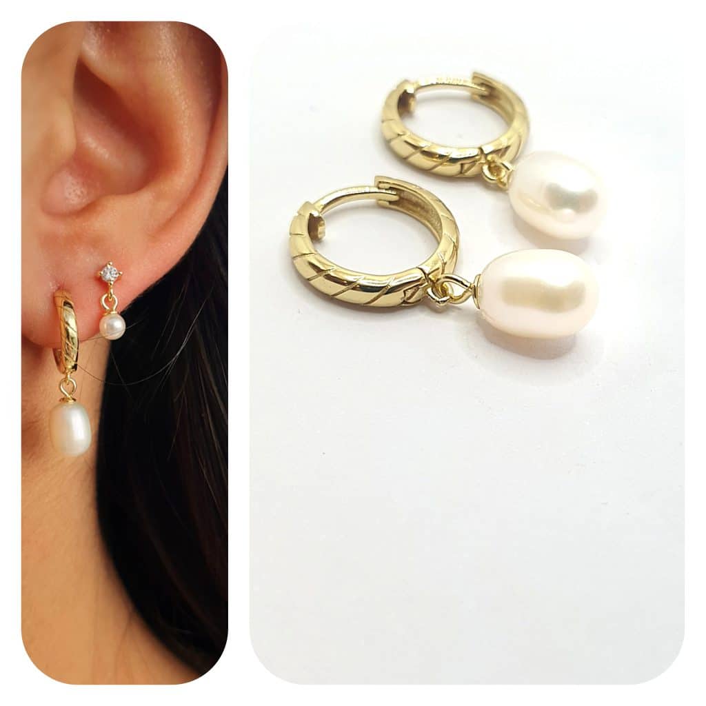 Pendientes perla basic oro de 14 quilates