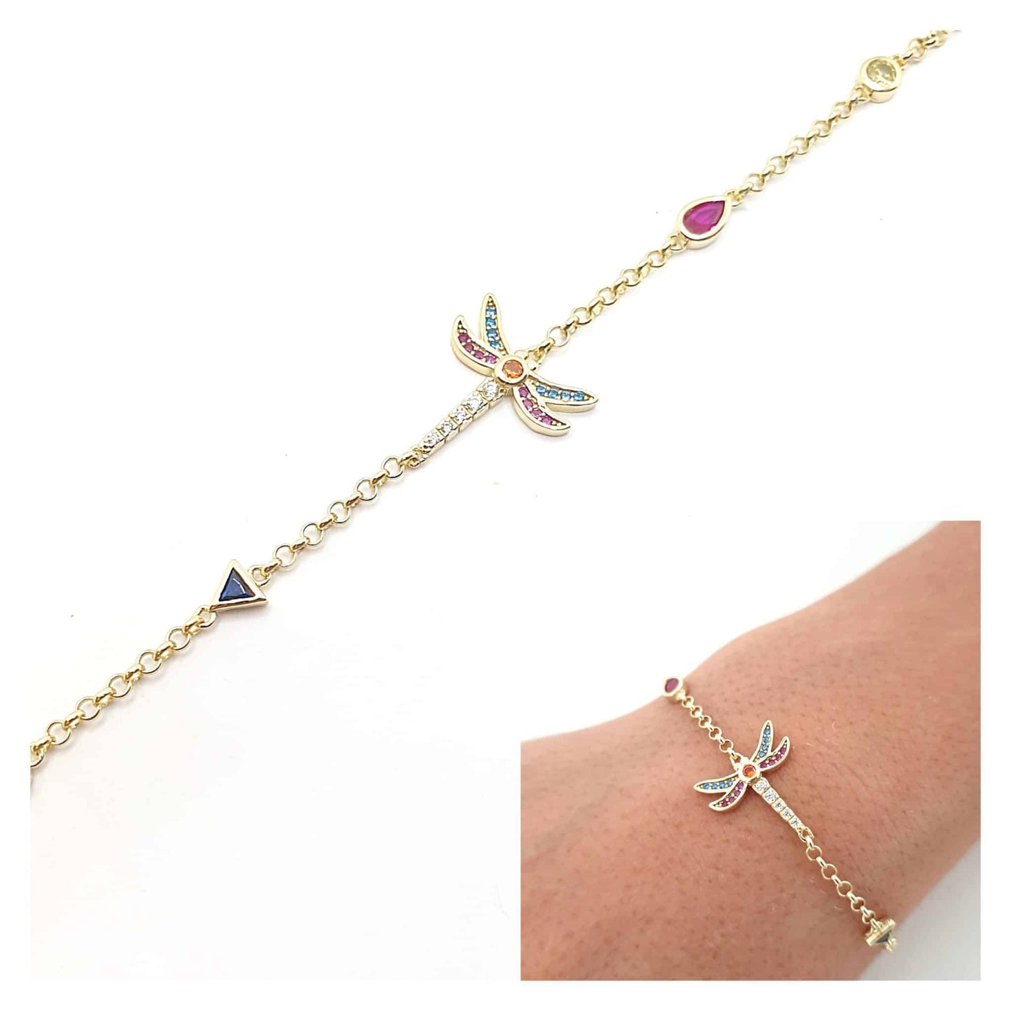 Pulsera Libélula Fantasía de plata de ley con baño de oro de 14 quilates - vista adicional