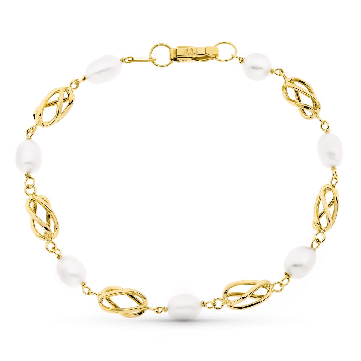 Pulsera con Perla y Jaulas de oro amarillo 18K