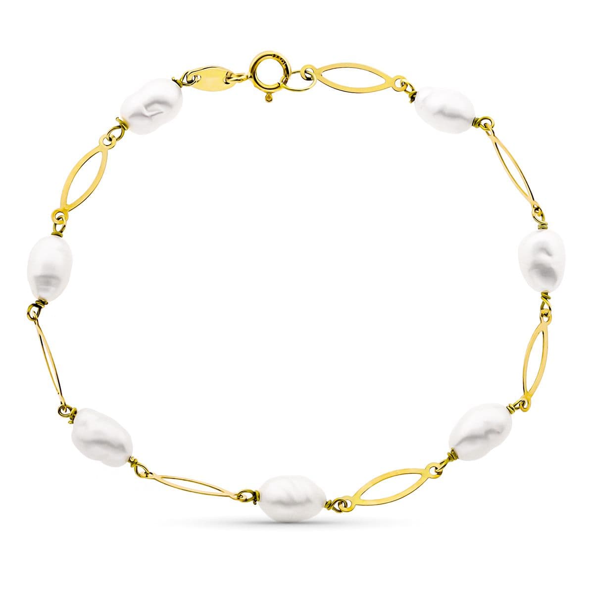 Pulsera Entrepieza y Perla 16,5 cm Perla 4 mm de oro amarillo 18K