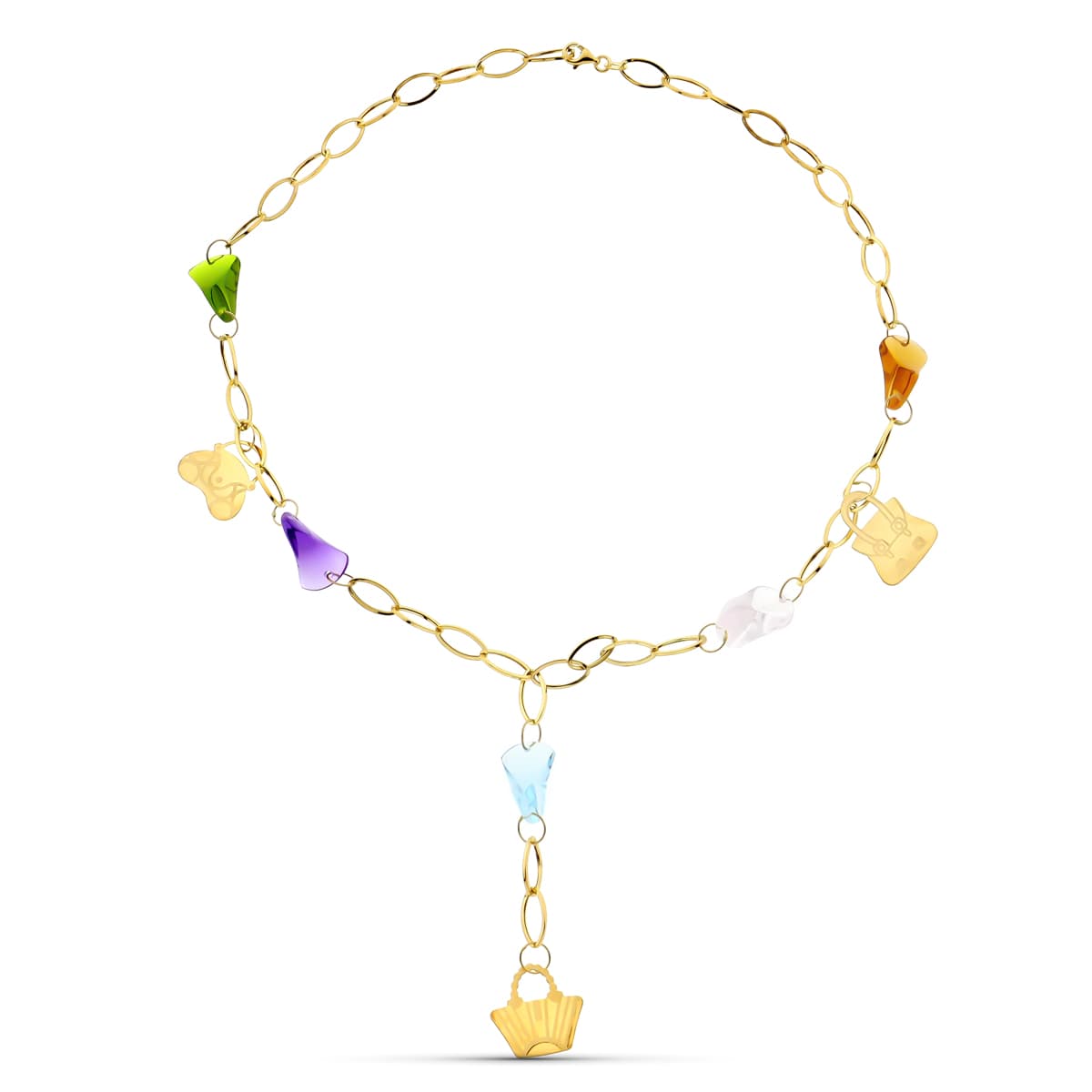 Gargantilla Piedras y Motivos de oro amarillo 18K