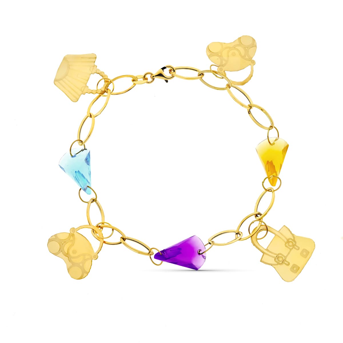 Pulsera Piedras Colores y Motivos. de oro amarillo 18K