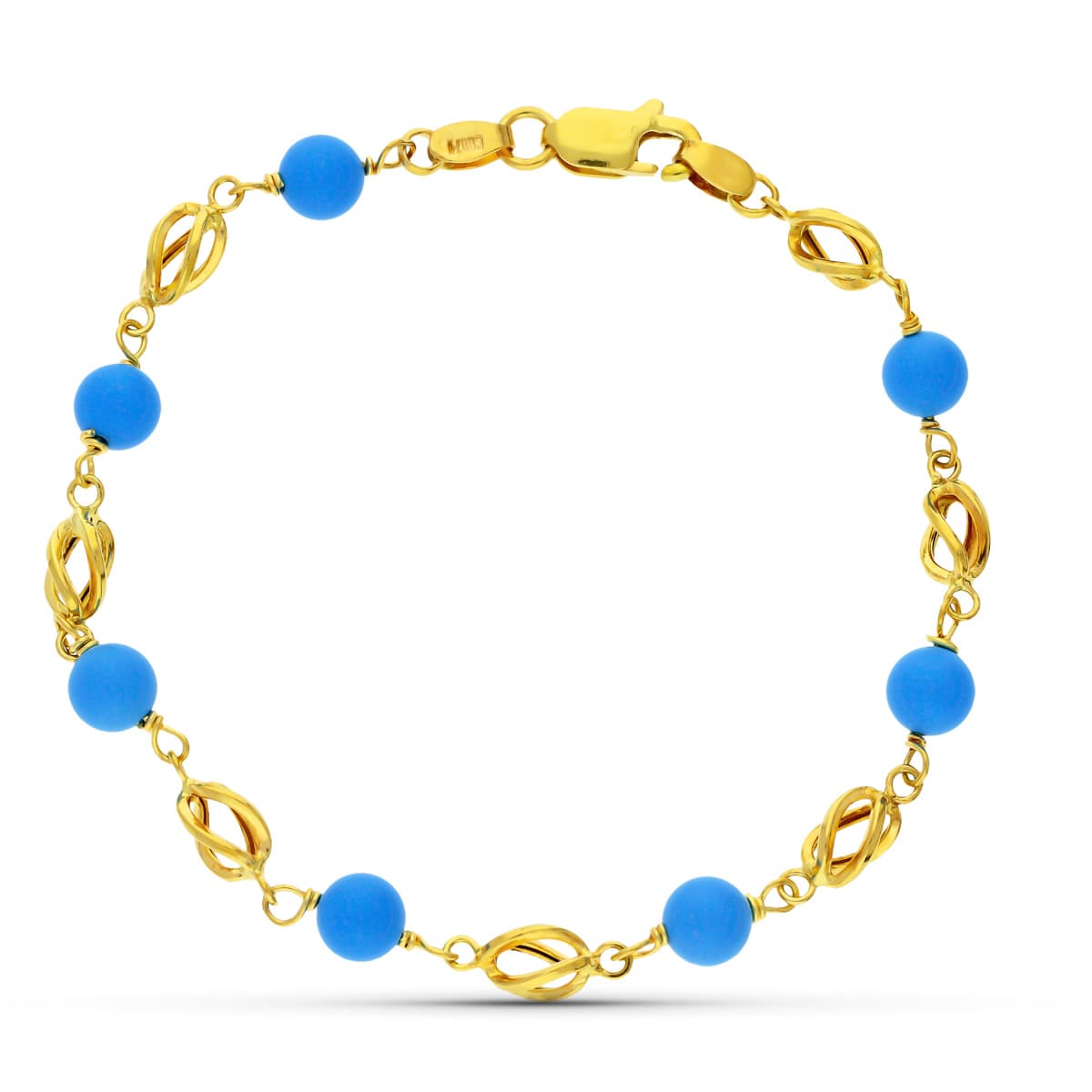 Pulsera Jaula Turquesa 17 cm de oro amarillo 18K