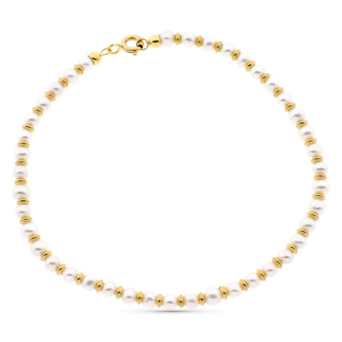 Pulsera Perla 3 mm y Anillas Brillo 19 cm de oro amarillo 18K