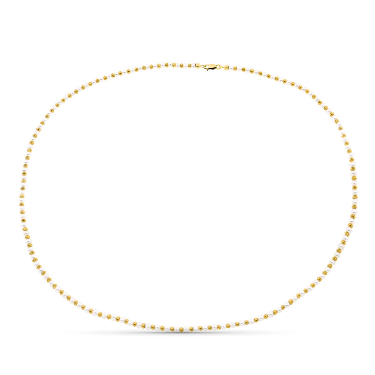 Collar Perla y Anillas 45 cm de oro amarillo 18K