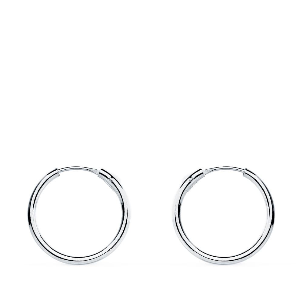 Pendientes Aros S Huecos Redondos 13 x 1,20 mm de oro blanco 18K