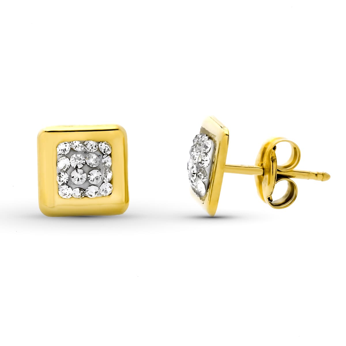 18K PENDIENTES ORO AMARILLO CUADRADOS 6.5X6.5 MM PRESION