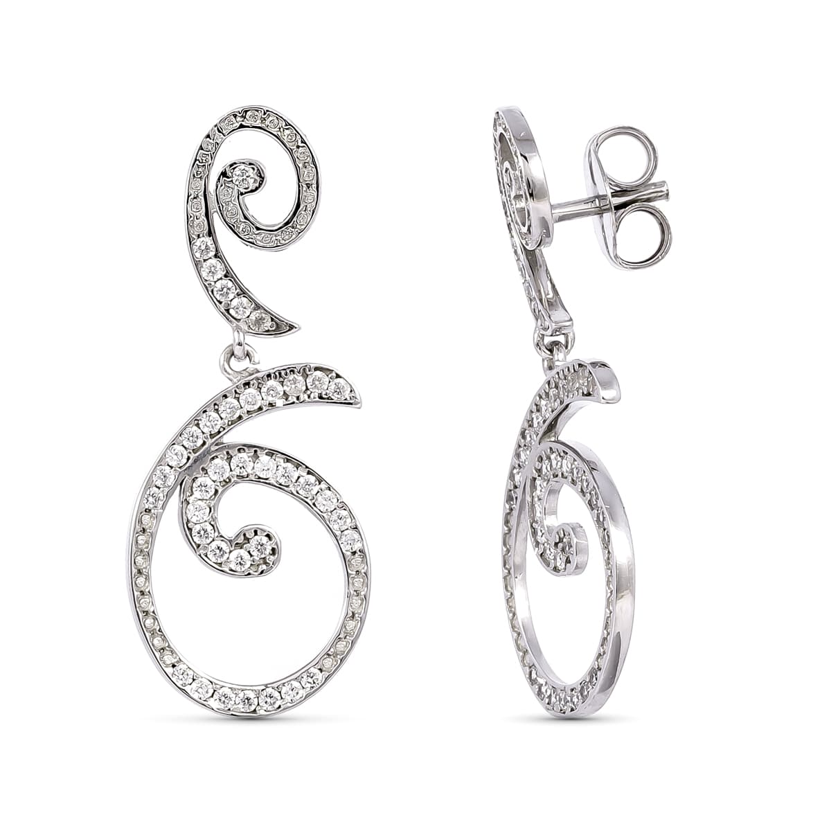 18K PENDIENTES LARGOS ORO BLANCO CON CIRCONITA 35X14 MM CIERRE PRESION
