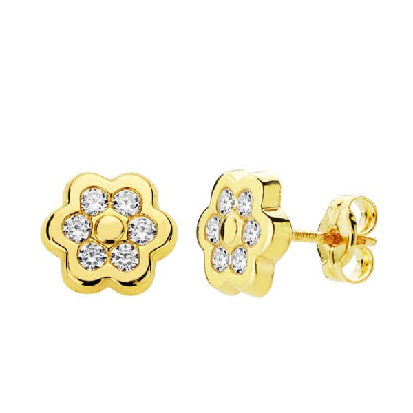 Pendientes Flor Circonita 7 x 7 mm 18K