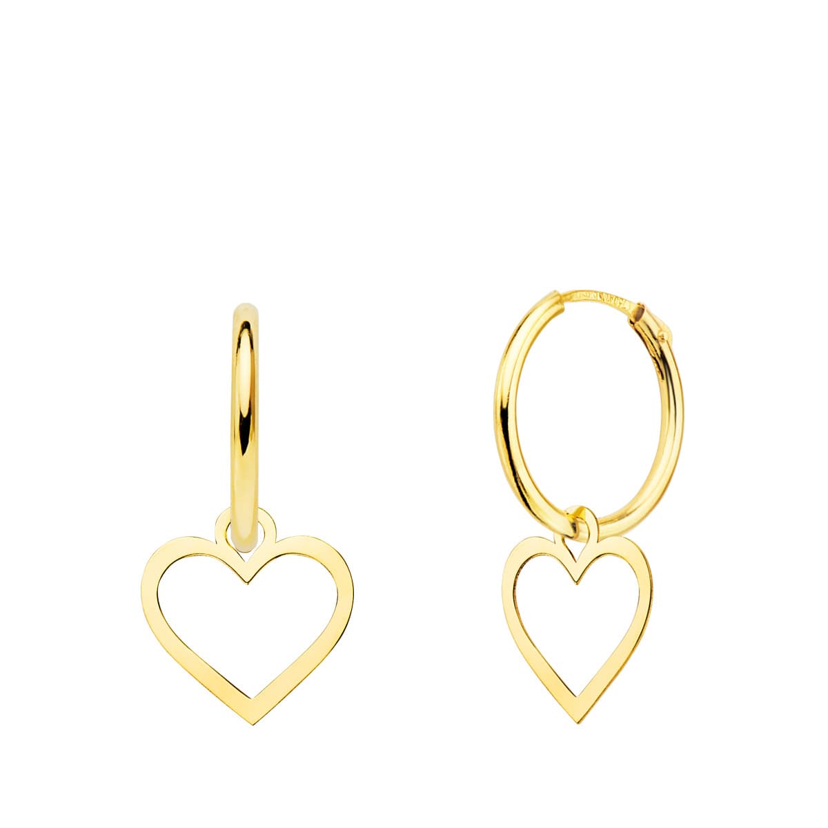 Aros Tubo con Corazon 9 x 9 mm Aro 12 x 1,5 mm C. Amor de oro amarillo 18K