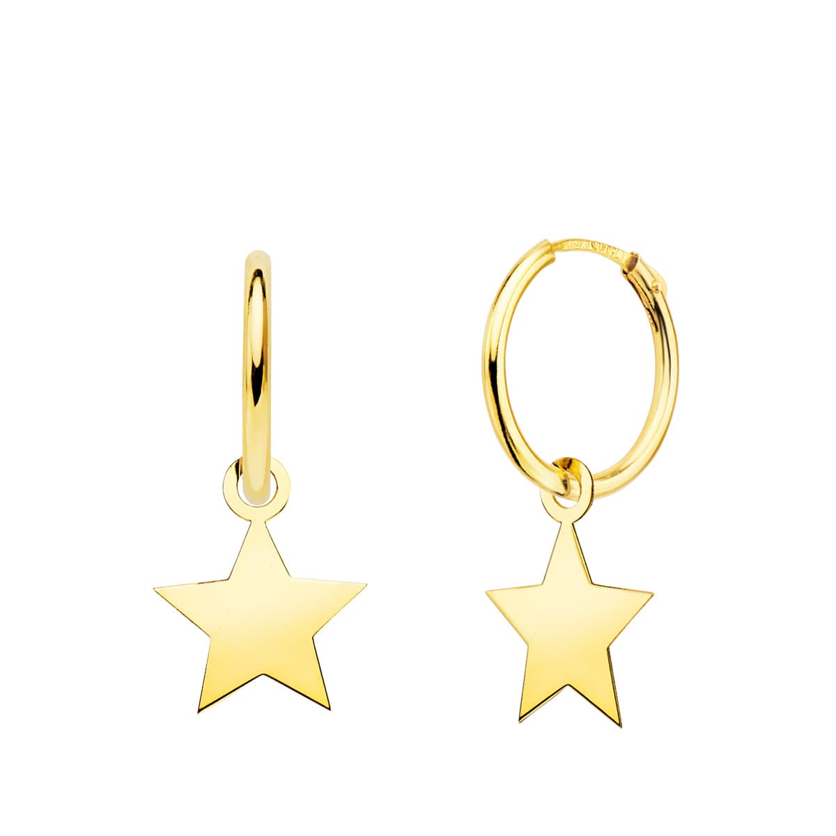 Aros Tubo con Estrella Lisa 10 x 10 mm Aro 12 x 1,5 mm de oro amarillo 18K