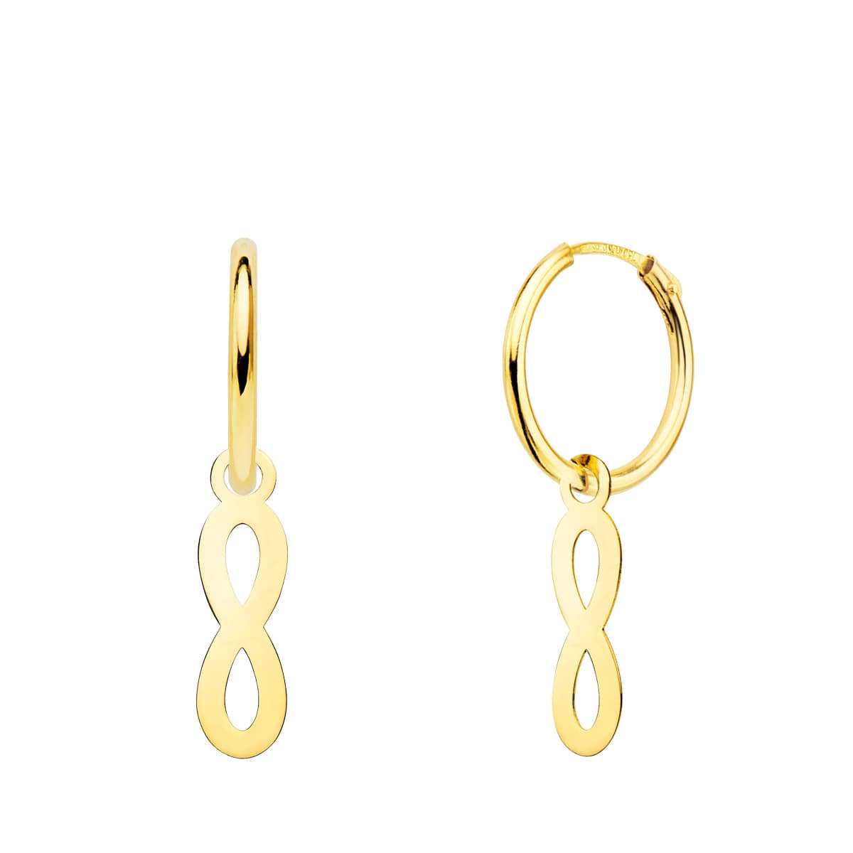 Aros Tubo con Colgante Infinito 12 x 4 mm Aro 12 x 1,5 mm de oro amarillo 18K