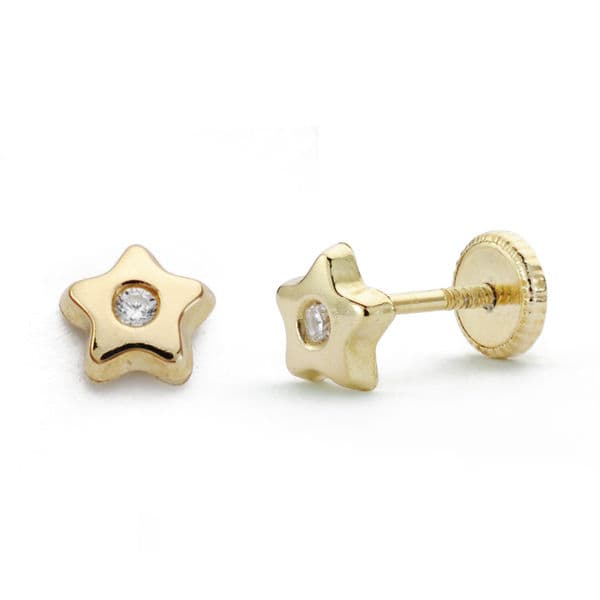 Pendientes Estrella Circonita 5 mm Cierre Tuerca 18K