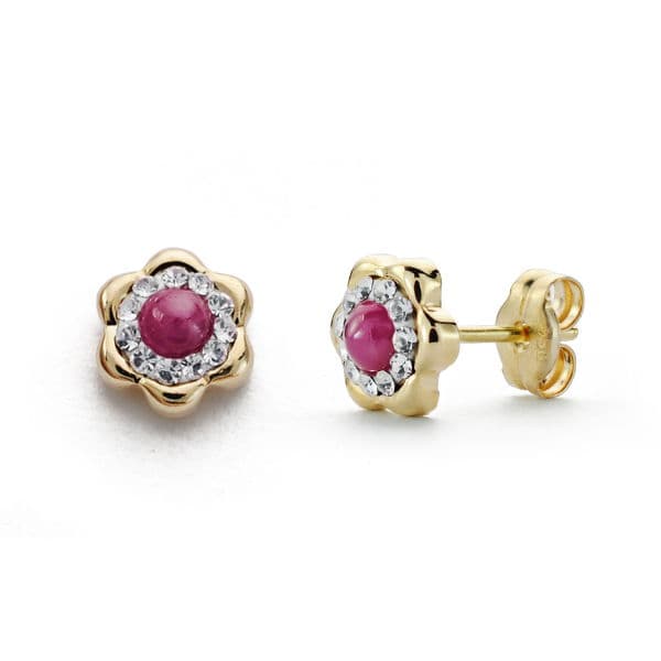 18K PENDIENTES RUBI Y CIRCONITA 6 MM