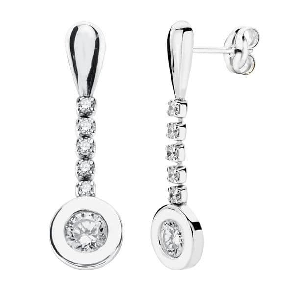 Pendientes Largos con Circonita 25 x 7 mm de oro blanco 9K