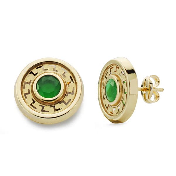 Pendientes Redondos Piedra Verde 11 mm de oro amarillo 18K
