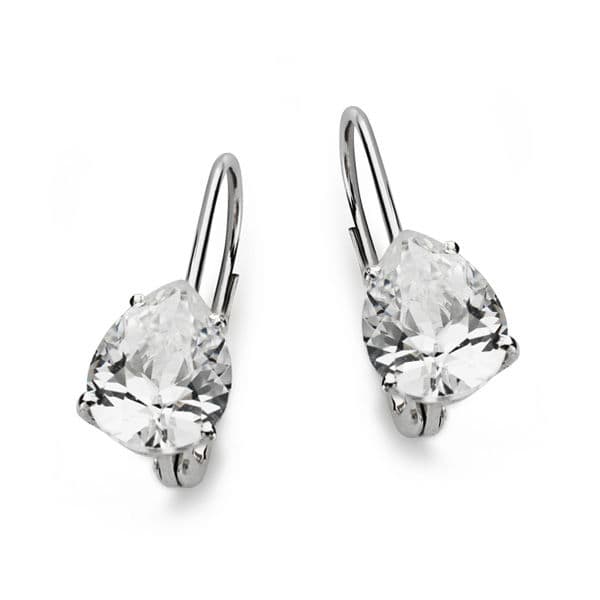 Pendientes Circonita Pera 21 x 8 mm Cierre Gancho de oro blanco 18K