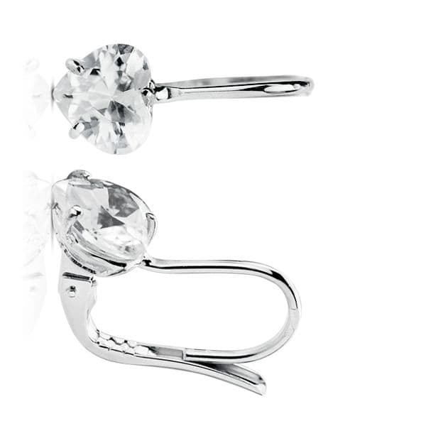 18K PENDIENTES ORO BLANCO PIEDRA CORAZON 7X7 MM CIERRE GANCHO