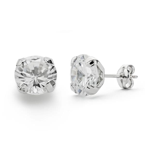 18K PENDIENTES ORO BLANCO GARRAS CIRCONITA 7.5 MM CIERRE PRESION