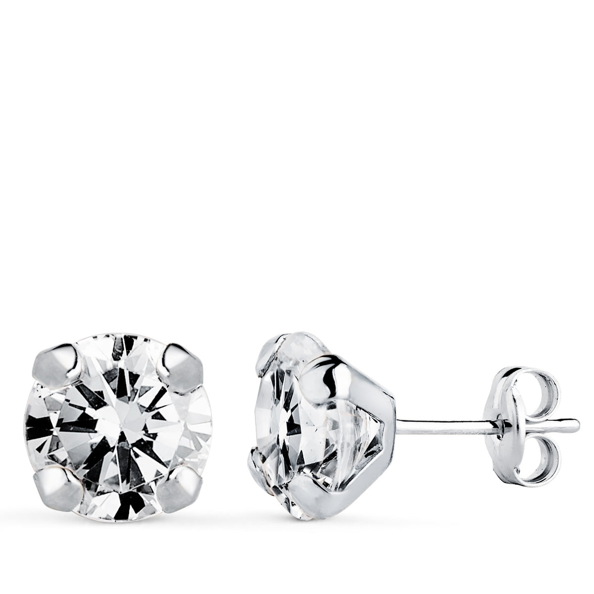 Pendientes Circonita con 4 Garras. Medida: 8 x 8 mm. de oro blanco 18K