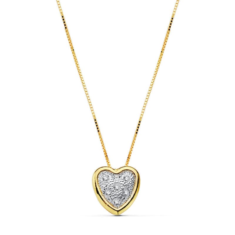 Colgante Corazon Cadena Bicolor 42 cm 18K