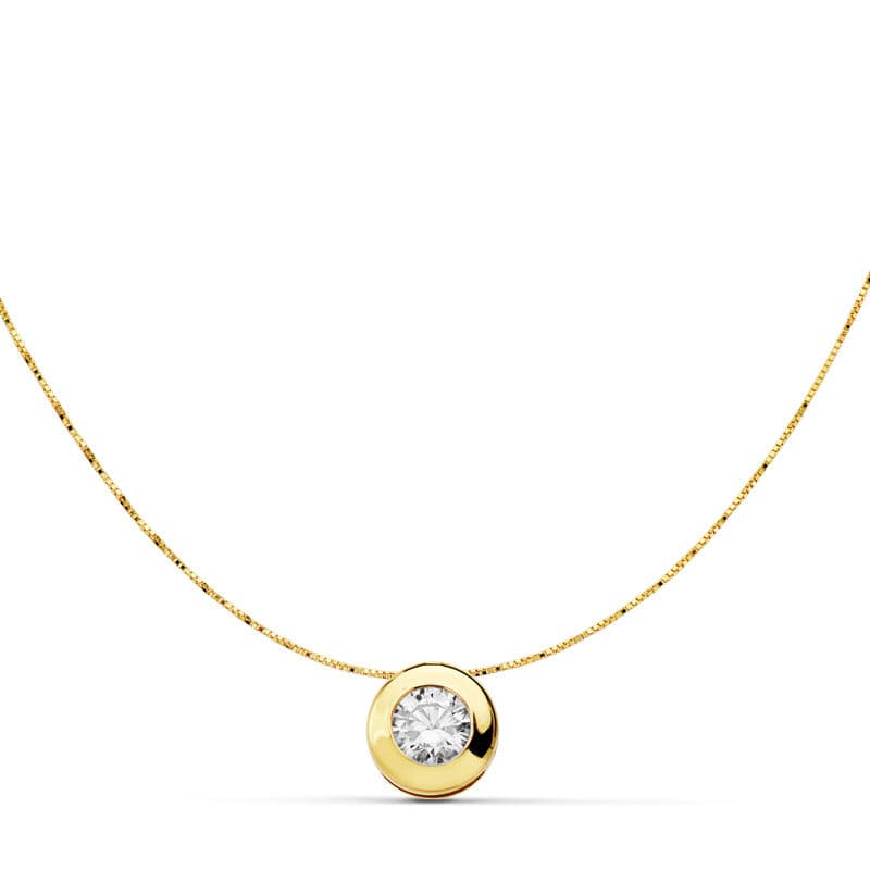 18K COLLAR ORO AMARILLO CON CHATON Y CIRCONITA ANCHO: 7 MM. CADENA 42CM