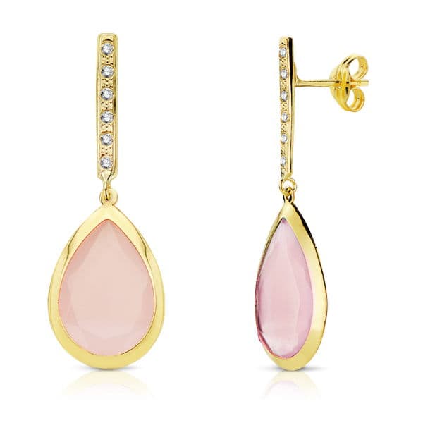 Pendientes Piedra Rosa 33 x 12 mm 18K