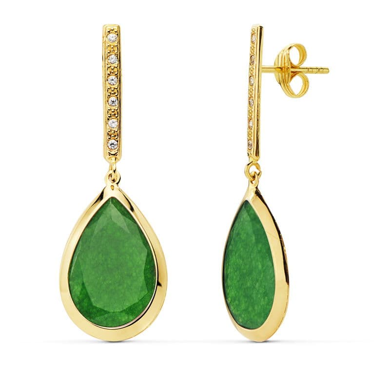 Pendientes Piedra Verde 33 x 12 mm de oro amarillo 18K