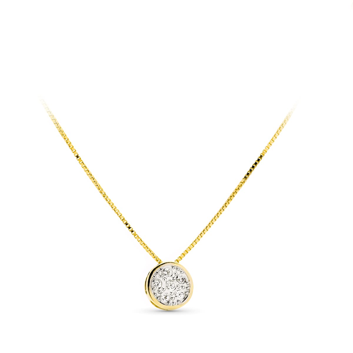18K COLGANTE ORO BICOLOR REDONDO CIRCONITA 5.5 MM CON CADENA