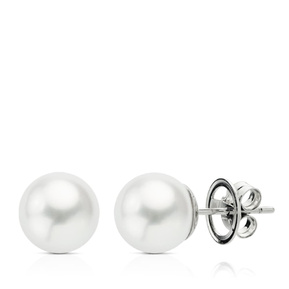 18K PENDIENTES ORO BLANCO PERLA AUSTRALIANA 12 - 13 MM CIERRE PRESION