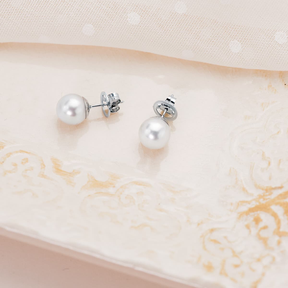 18K PENDIENTES ORO BLANCO PERLA AUSTRALIANA 12 - 13 MM CIERRE PRESION