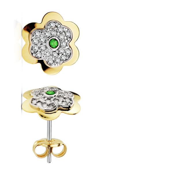 Pendientes Flor 6 Hojas Esmeralda Circonita 6 mm de oro amarillo 18K