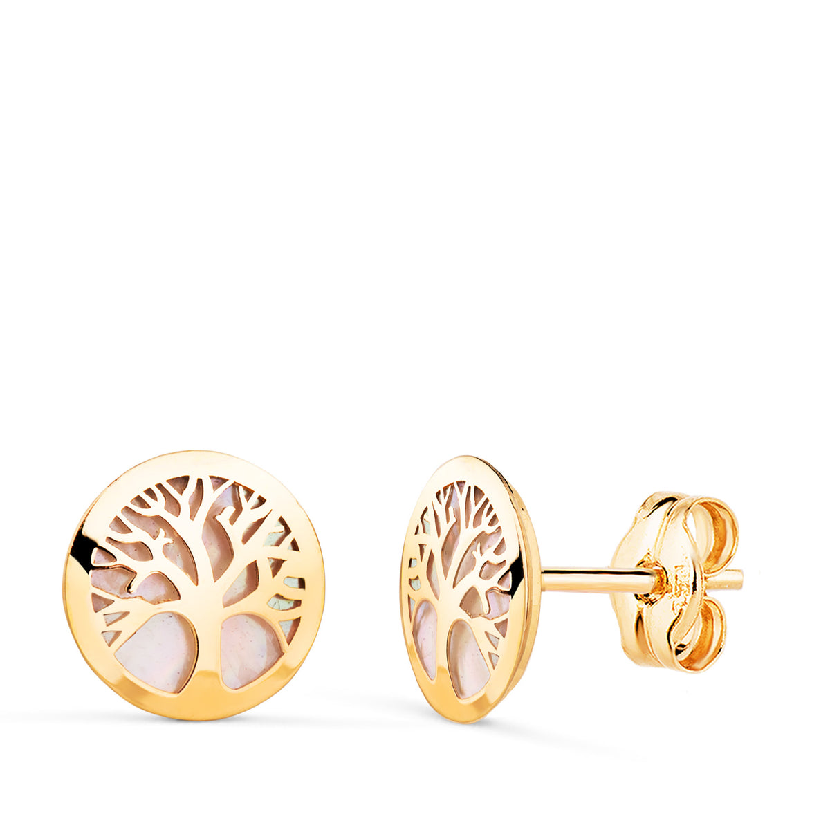 Pendientes Arbol de la Vida con Nacar. Medida: 8 mm. de oro amarillo 18K